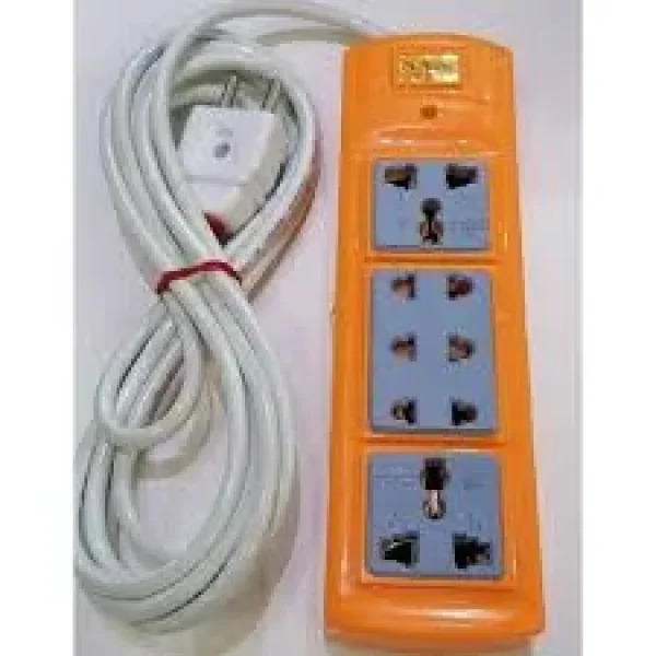 Extension board with 3 simple sockets and 2 universal sockets. 5 sockets in total. 3 meters long copper wire