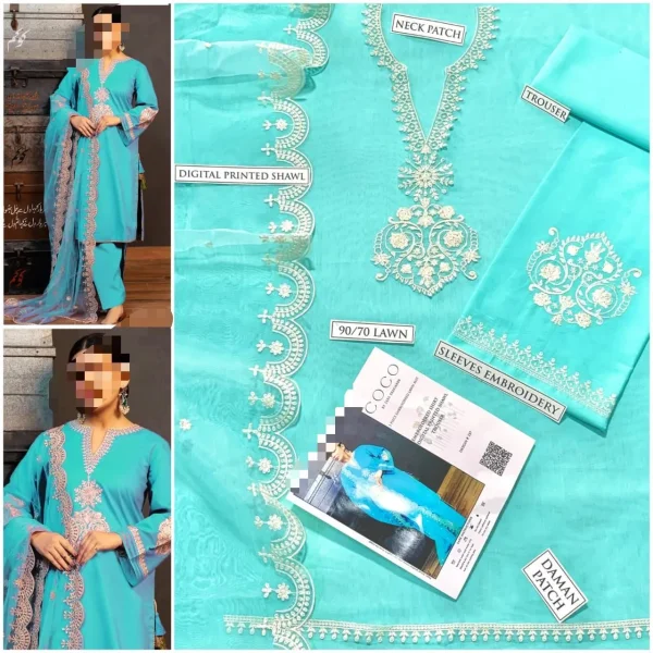 Luxury Lawn 3-Piece Suit | Embroidered Shirt, Lawn Trouser & Digital Shawl
