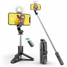 R1s Bluetooth Selfie Sticks with Remote and Selfie Light, 4-in-1 Multifunctional Selfie Stick Tripod Stand Compatible with iPhone/OnePlus/Samsung/Realme & All Smartphones/Go Pro (Black)