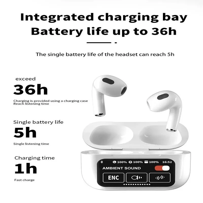 A10 Pro Noise Cancelling Bluetooth Earbuds, Wireless Ear Buds Noise Cancelling Bluetooth Headphones USB Charging with 13 Functions LED Display Mic for iPhone & Android GPS Noise Cancelling in-Ear Earb