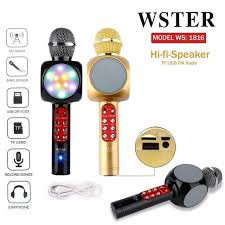 Microphone Bluetooth Speaker, Home KTV Party Microphone with LED Lights, Portable Handheld Mic for All Smartphones Music WS-1816 Wireless Microphone And Hifi Speaker Handheld KTV With TF Card And Disc