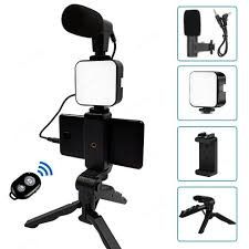 Vlogging Video Making Kit for Live Streaming Vlogging Self-Portrait Photography | Video Making Kit With Tripod Stand, Microphone, Led Light, Mobile Holder All-In-One AY-49