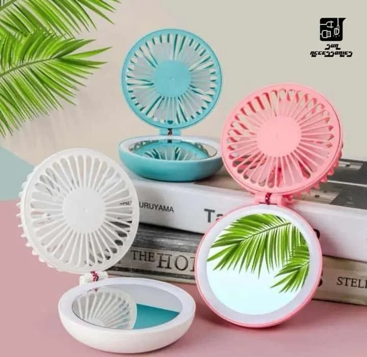 Multifunction Portable Handheld Mini Makeup Mirror Fan USB Rechargeable Night Light LED Light With Cosmetic Mirror Beauty Gift