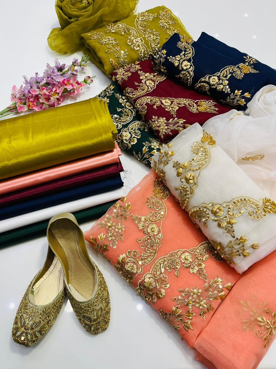 Organza Zari Handwork 3pcs unstitched suit