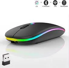 2.4G Dual Mode Slim Portable USB Rechargeable Bluetooth Wireless Wireless Mouse Rechargeable,Wireless Mouse LED BT Wireless Mouse Portable Mobile Optical Office Mouse Slim Silent Click