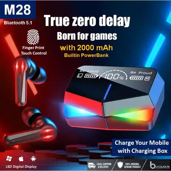 M28 TWS Ture Wireless Bluetooth Earphone Gaming Headset V5.1 In-Ear Stereo Headphone Touch Control Headset with Microphone