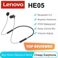 Lenovo HE05 Wireless Bluetooth Noise cancelling in-Ear Neckband Earphones with Mic Neckband Bluetooth Headphones, Bluetooth Headphones with Microphone, Bluetooth 5.0 120H Standby Neckband Running Wire