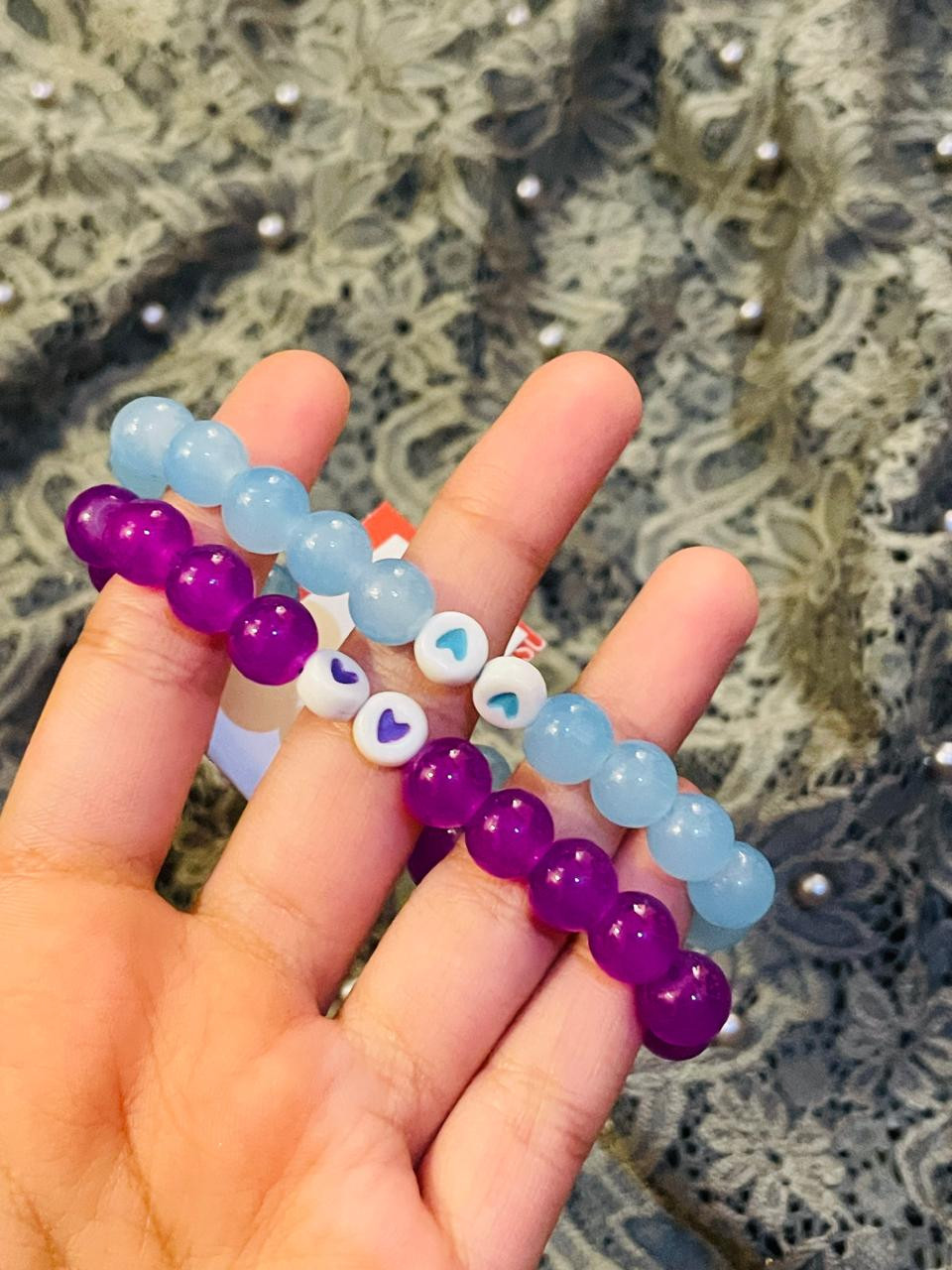 Mini heart multi color bracelet set of 2