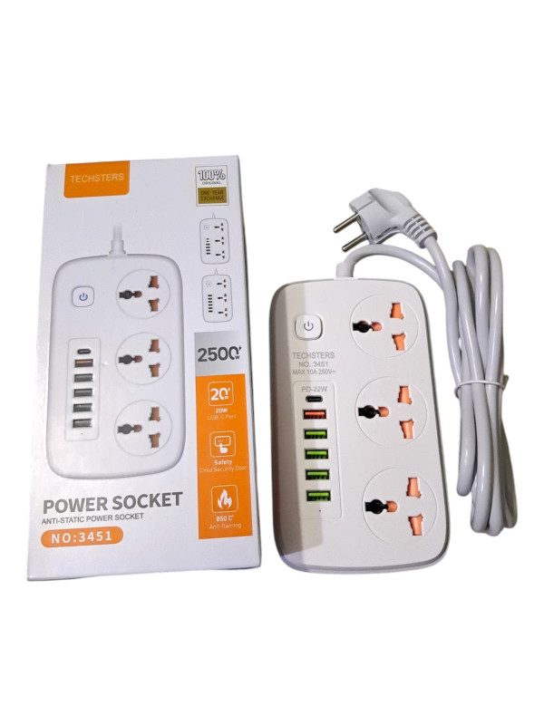 Good Charging Extension Smart Power Strip 10A-250V 2500W Extension Socket Multiple Socket, Power Strip with USB, 3-Way Power Strip with 5 USB and 1 PD, Multiple Socket with Switch, Voltage Protection,